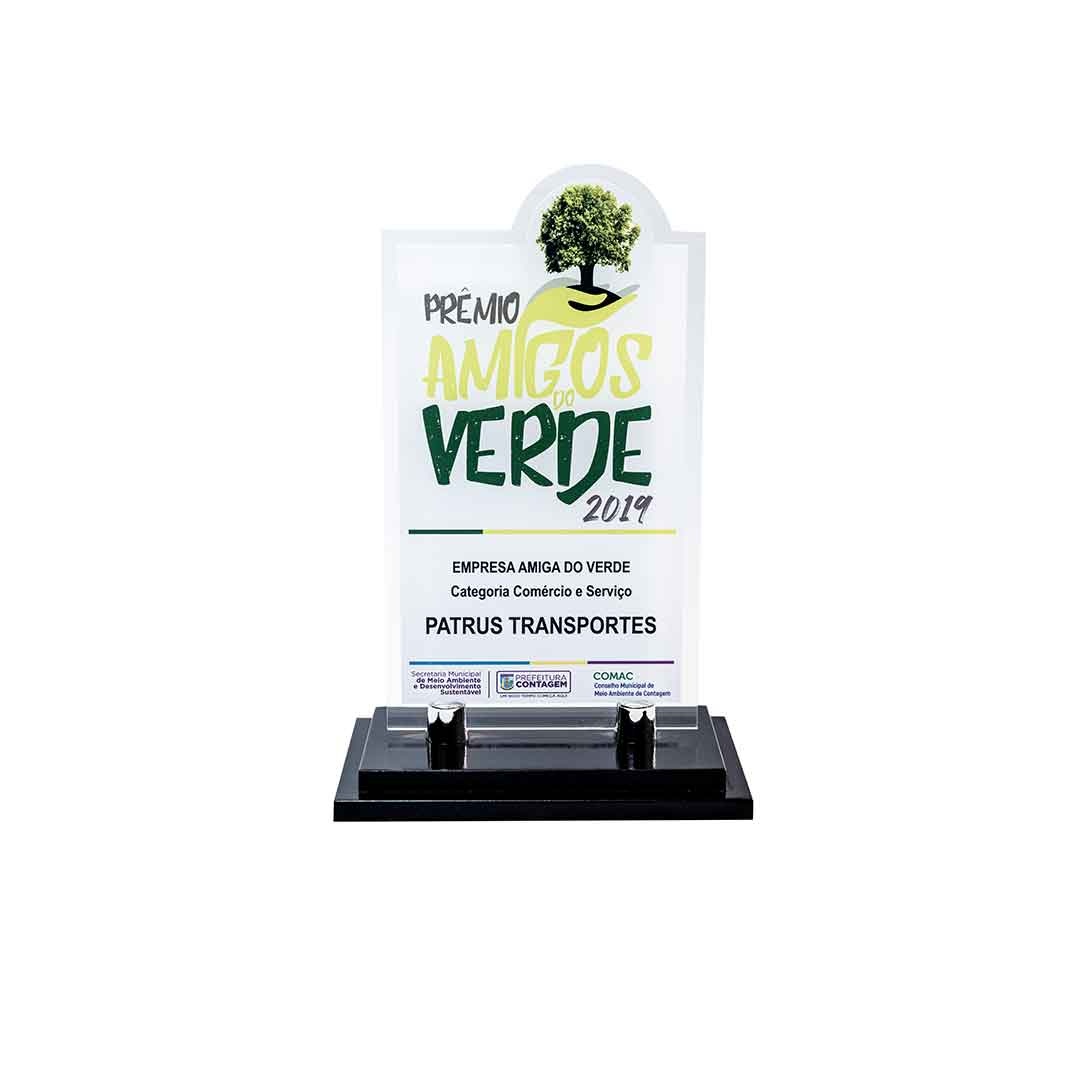 Troféu do prêmio Prefeitura de Contagem recebido pela Patrus